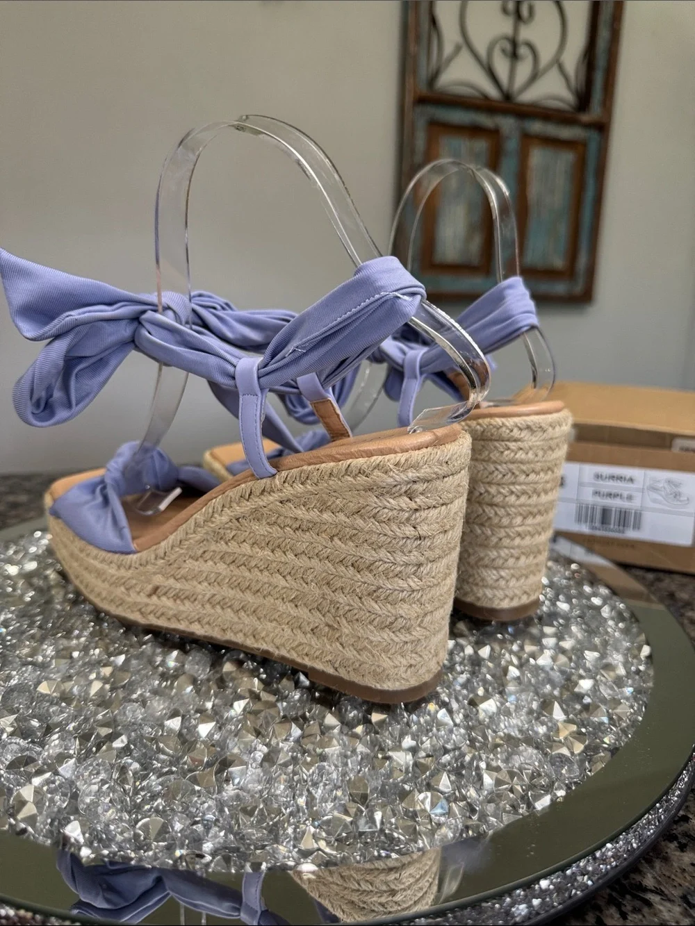 Journee Collection Surria purple Lavender Bow Espadrille Wedge Sandals NEW 8